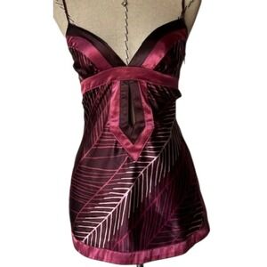 Vintage Y2K Charlotte Russe Silk‎ Cami Top Burgundy Leaf Print Spaghetti Strap L